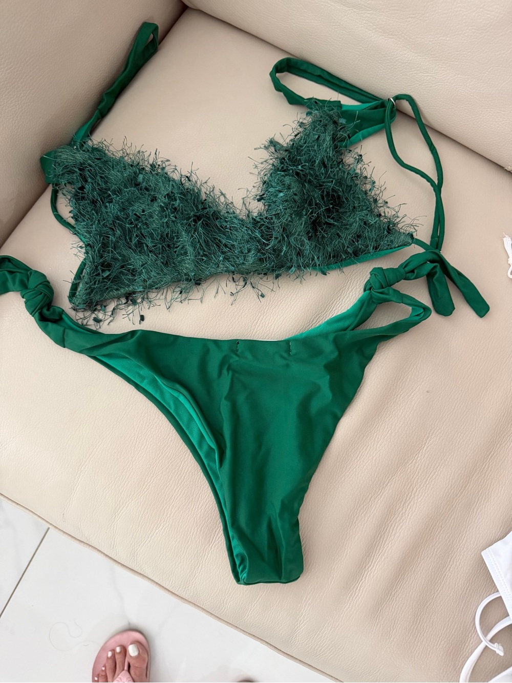 Prima Donna Emerald Green Feather-Trim Bikini Set